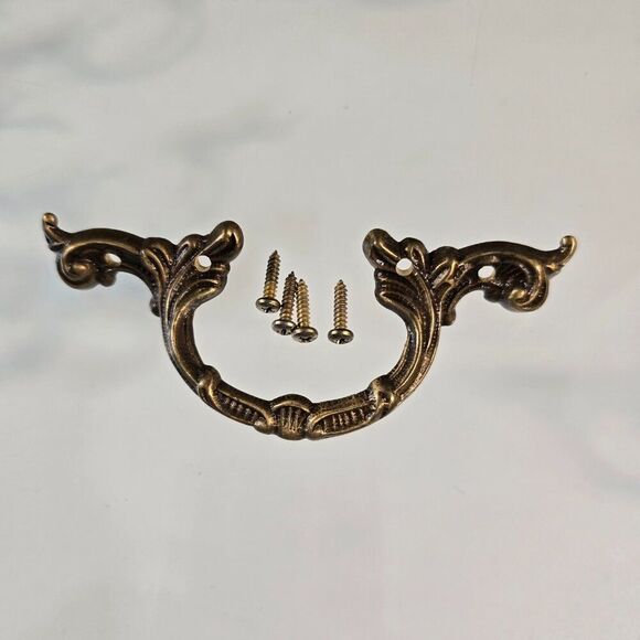 6 Vintage Brass Drawer Handle Pulls French Provincial Cabinet Hardware - Picture 2 of 6